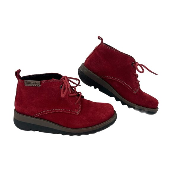 Josef Seibel Red Lina Lace Up Booties | Classic Style - Picture 1 of 11